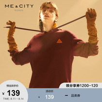 MECITY womens autumn casual loose stacking design personality printed hooded pullover sweater