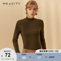 MECITY womens autumn and winter new simple slim stretch semi-turtleneck design solid color long sleeve bottoming shirt