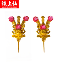 Chaoshan worshippers golden flowers Chinese New Year incense burner decoration plastic golden flowers Buddha New Years products custom red silk ornaments