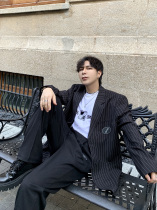 we11done suit 21 autumn and winter new striped long-sleeved mid-length loose casual welldone suit jacket