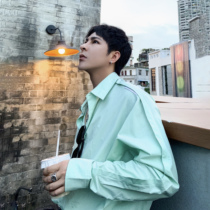 KKK WE11DONE shirt 21 spring and summer new green shoulder embroidered standard Korean version simple long-sleeved shirt