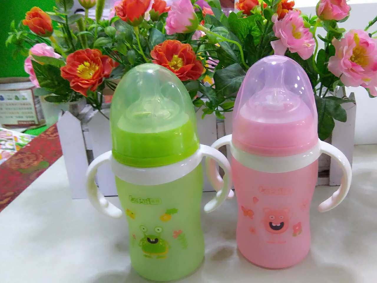 乐陪感温硅胶玻璃奶瓶液体硅胶奶嘴奶瓶180毫升