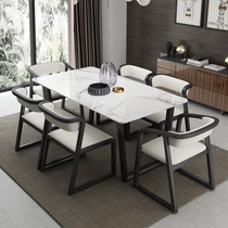 Nordic Solid Wood Dining Table And Chairs Combined Rectangular Combined Marble Modern Restaurant Dining Table With Light Lavish Dining Table