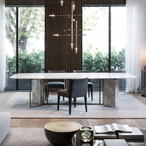 Modern minimalist light extravagant dining table and chairs combined dining table Nordic marble table designer rectangular dining table