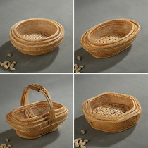 Handmade bamboo fruit basket small bamboo basket egg basket fruit plate household basket bamboo basket snack storage basket carrying basket