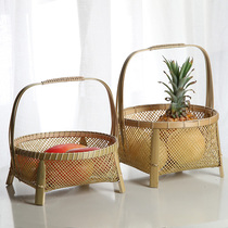 Handmade bamboo handle basket bamboo basket picking basket flower basket creative snack storage basket bamboo natural color basket snack basket