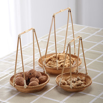 Bamboo basket handmade refined fruit basket refreshment basket small hanging basket hotel bamboo plate pastry fruit plate tea set storage