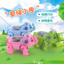 Douyin new electric doll rope elephant childrens toys luminous music walking small animal stalls night market goods