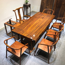 Okan solid wood large board tea table Office desk Log mahogany whole block Bahua dining table Desk Tea table Tea table Conference table