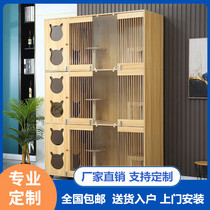 Solid wood cat cage cat villa luxury glass display cabinet cat house home three-tier cat cabinet breeding cage foster cage