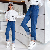 Girls' pants spring autumn outerwear 9 year old girl elderly 6 autumn loose straight 7 autumn children's jeans 8