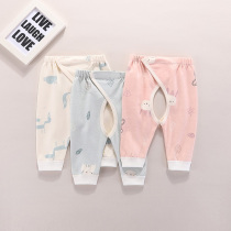 Newborn baby pants spring and autumn newborn cotton open crotch Velcro is born wearing button warm baby trousers