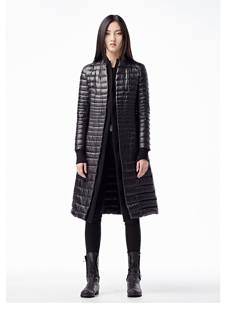 sdeer圣迪奥17冬装简约休闲亮面一粒扣中长款羽绒服女s16482477