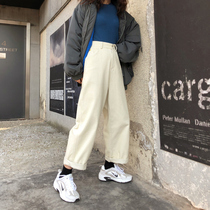 Crab Lane spring retro corduroy pants 2021 loose thin straight pants All-match wide-leg trousers Casual pants