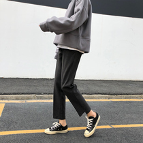 Crab lane hems hypotenuse woolen straight pants 2019 autumn and winter elastic thin hot warp casual suit pants women