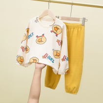 Men and women children autumn and winter home clothing set two-piece parent-child clothing Zhongdang Delong long pajamas cartoon