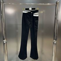 Grapefruit MM 2022 autumn black and white contrasting color slit hollow waist tight legs slimming micro la sweet cool hot girl style pants