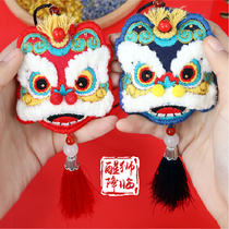 Lion dance diy material bag embroidery Ping an Fu diy hand self embroidered amulet sachet car hanging couple gift to give boyfriend