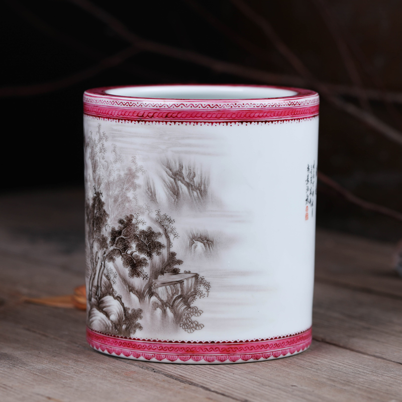 Offered home - cooked brush pot stationery furnishing articles in the manual "four appliance hand - made ceramic famille rose decoration art household act the role ofing is tasted