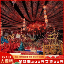New Chinese Wedding Celebration Ceiling yarn Mantle Water Ink Painting Floating Top Gauze Mantle China Wind Wedding Stage Ceiling Cloth Decoration Yarn