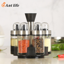 Han Style Kitchen Pure Color Rotary Combined Suit Glass Seal Flavoring Bottle Seasoning Box Seasoning Jar