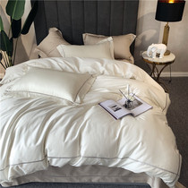 Simple 80 long staple cotton plain cotton four-piece set hotel style bedding cotton white quilt cover sheets