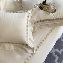 Simple solid color 60 cotton love embroidery four-piece cotton tribute satin wedding 1 8m bedding 4 sets