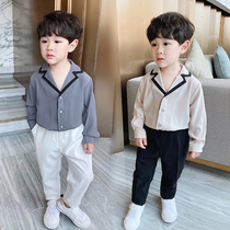 Childrens chiffon shirt autumn 2021 new Korean version boy fried street long-sleeved shirt boy handsome top trend