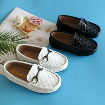 Boys black small leather shoes summer British style childrens peas shoes one pedal soft bottom breathable boy performance shoes