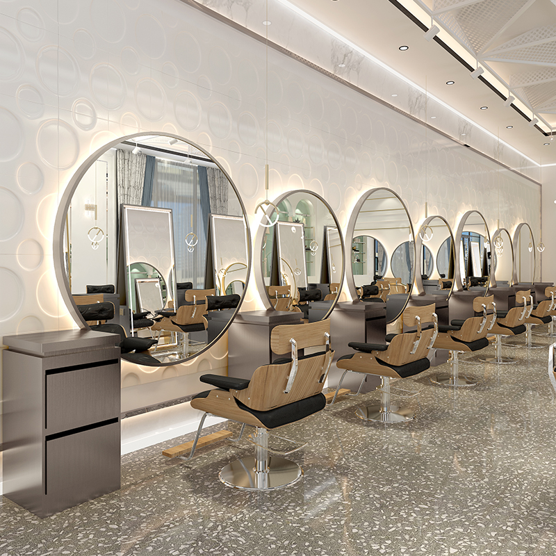 新款理发店圆镜台挂壁式发廊专用现代简约美发店镜子可挂墙剪发镜