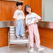 Male and female CUHK children mosquito-proof parenting long pants spring summer style thin ice silk sports pants loose and casual bunches pants
