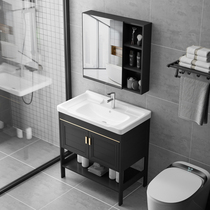 Floor-standing hand basin cabinet combination space aluminum bathroom cabinet toilet washbasin cabinet small apartment washing table mirror cabinet