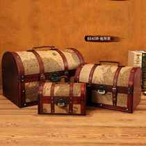 Antique box retro wooden box treasure box old pirate style objects window decorations display props