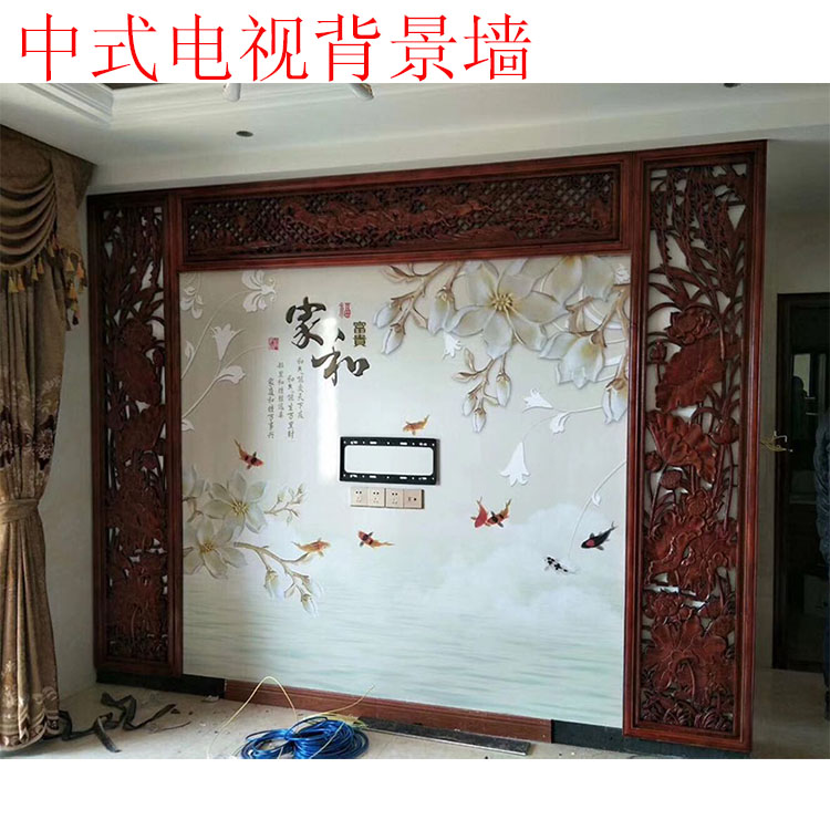 东阳木雕挂件实木中式电视背景墙装饰画镂空花格雕刻客厅隔断屏风