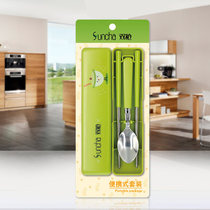 Double gun new travel tableware chopsticks spoon set student portable metal 304 stainless steel kit environmentally friendly