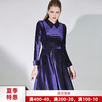 Menopausal European station spring one-piece dress woman long sleeve 2022 new striped velvet European and American fashion big swing dress