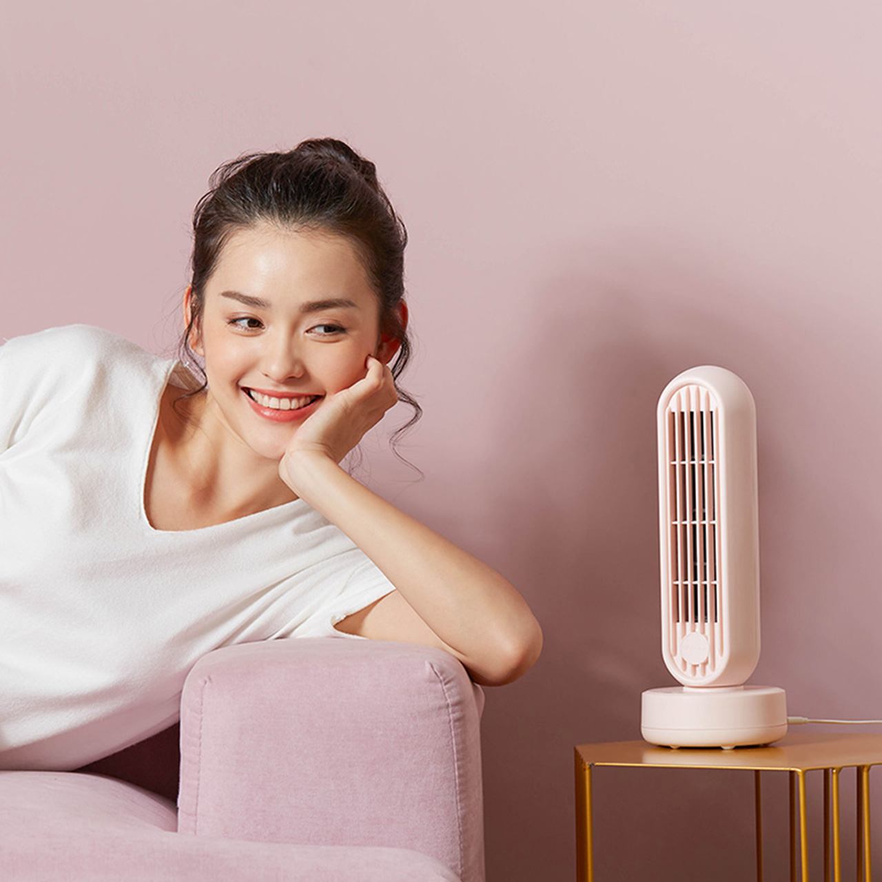 bear mini tower fan office desktop mini fan usb mute student dormitory bed desktop fan home network red large volume anion purification small fan desk plug-in
