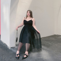 New autumn 2020 new female fat mm palace wind size mesh condole belt dress 200kg sexy slim