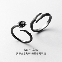 Thorn Rose Sterling Silver Ring Couple Women Couple Mini Design Pair Ring Adjustable Word Engraving Ring