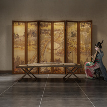 Ming and Qing classical new Chinese solid wood folding retro screen mobile decoration partition living room hotel Qingming Shanghe map