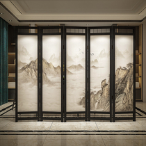 New Chinese style solid wood folding screen partition Hotel Hotel study hollow porch mobile decoration ethereal landscape