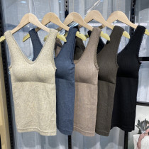 Woollen velvet high elastic warm blouse Women winter free of bra knit seamless workout slim and long style undercoat