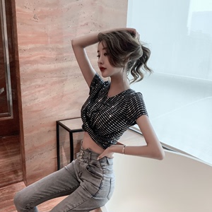 Sexy and irregular high waisted Sequin blouse