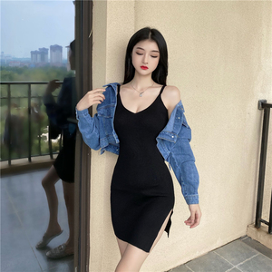 Knitted suspender dress new style women’s dress with bottom and split heart machine vest skirt in spring and Autumn