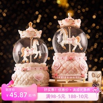 Rotating Trojan Castle Water Crystal Ball Music Box Octaonic Box Dreamy Snow Girl Girl Childrens Birthday Presents