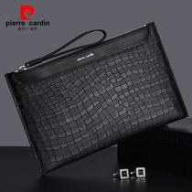 Pierre Cardins new top layer cowhide envelope bag mens business clutch bag genuine leather clutch bag casual clip bag tide