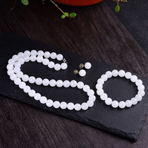 Natural Xinjiang and Tian Bai jade bracelet necklace necklace ear nail round pearl 2020 new female jade bead chain sub-suit