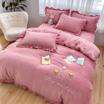 American country baby velvet milk velvet bed sheet set anti-static padded warm quilt cover machine washable net red AA
