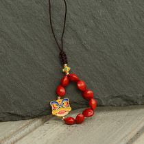 Red Bean Acacia Bean Red Heart Bodhi Awakening Lion Mobile Phone Pendant Short Mens and Womens Mobile Phone Chain National Wind Ornament