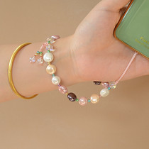 Mobile phone chain lanyard short wrist crystal chain beads Pearl mobile phone pendant female pendant wrist anti-lost work card key